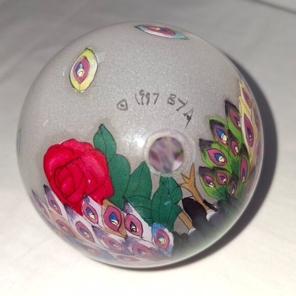 Vintage Christmas Ornament 1997 Signed BYA Bill Yee Assoc Peacock Reverse Paint - Picture 3 of 5